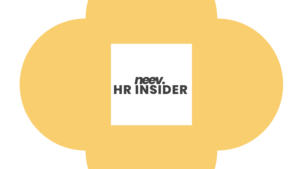 Yellow clover-like graphic with the title "Neev HR Insider" in the middle